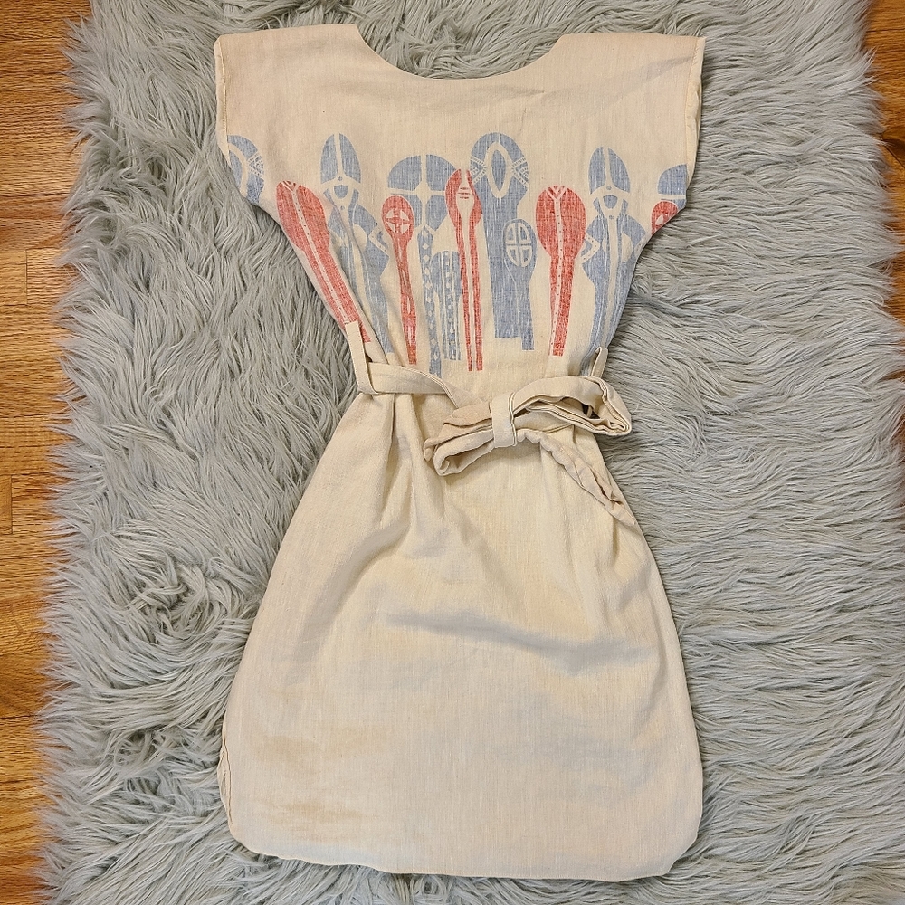 Lauren Moffatt Linen Tribal Print Tie Waist Dress